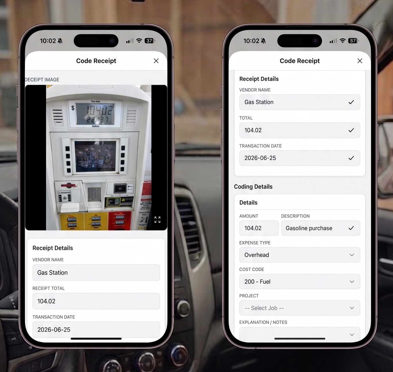 FieldLedger mobile app automatically coding receipt data